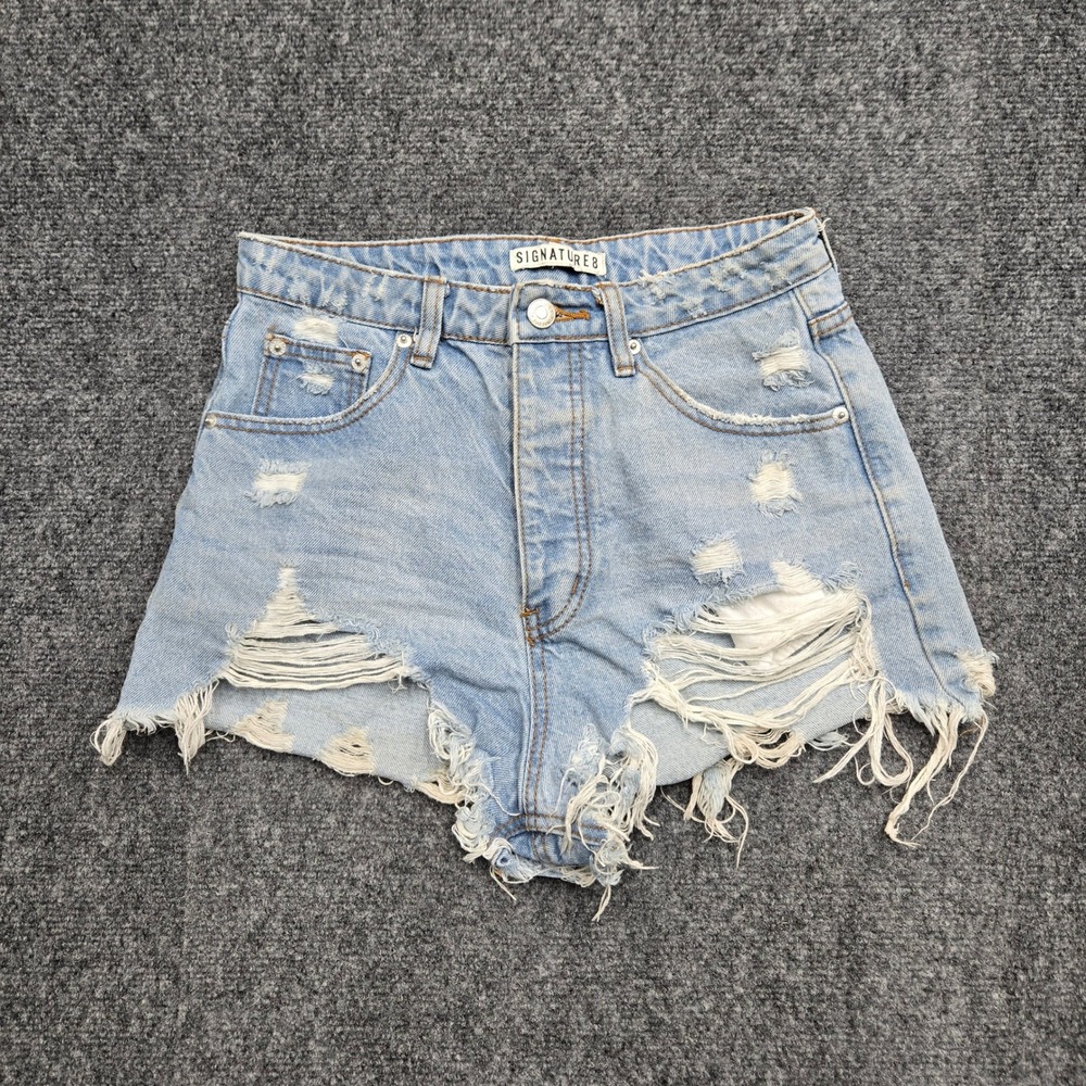 Signature 8 Distressed High Waisted Blue Denim Shorts Womens Size Small W27